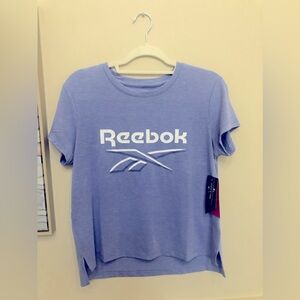 Reebok Women’s Tee Shirt Logo Lavender White Relaxed Fit Soft Spun S NWT